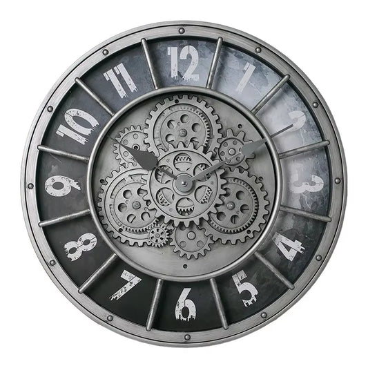 Retro Industrial Roman Wall Clock Gear Rotation Clock Living Room Decorative Wall Clock Stylish Silent Wall Clock Quartz Clock