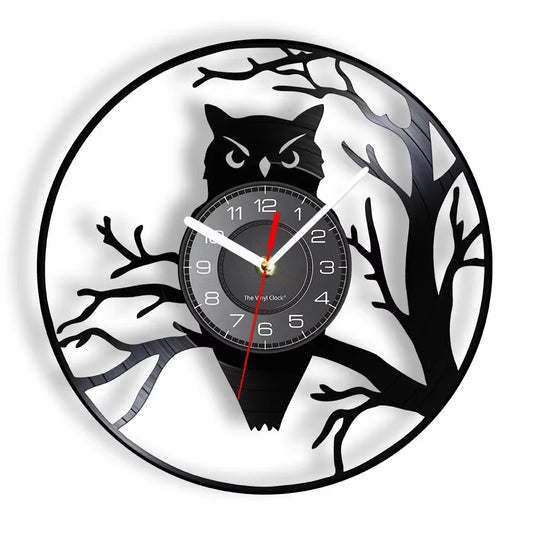 Owl Artwork Vinyl Record Wall Clock Owl Decor Bird Gift for Kids Animal Lovers Vintage Home Living Kids Room Nursery Wall Decor