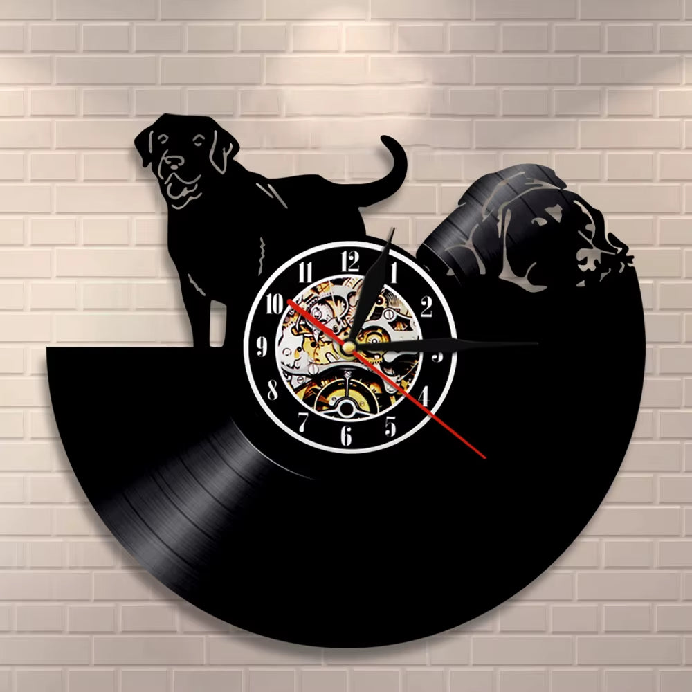 Black Puppy Pets Vinyl Record Wall Clock Pug Doggy Animal Clock Different Doggie Breeds Home Decor Dog Lovers' Favorite Gift