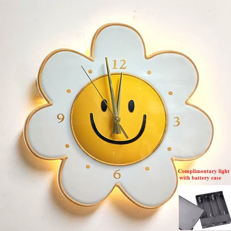 Luminous Sunflower Cartoon Silent Decorative Wall Clock Living Room Children'S Room Office Decorative Wall Clock