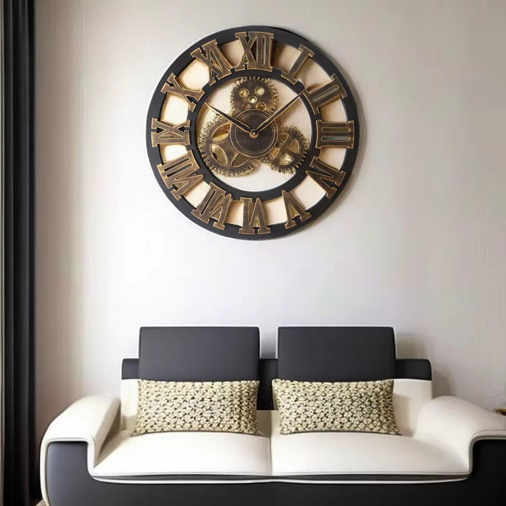 Personality Industrial Gear Wall Clock Rustic Analog European Roman Numerals Creative Wall Clock Original Vintage LOFT Art Decor