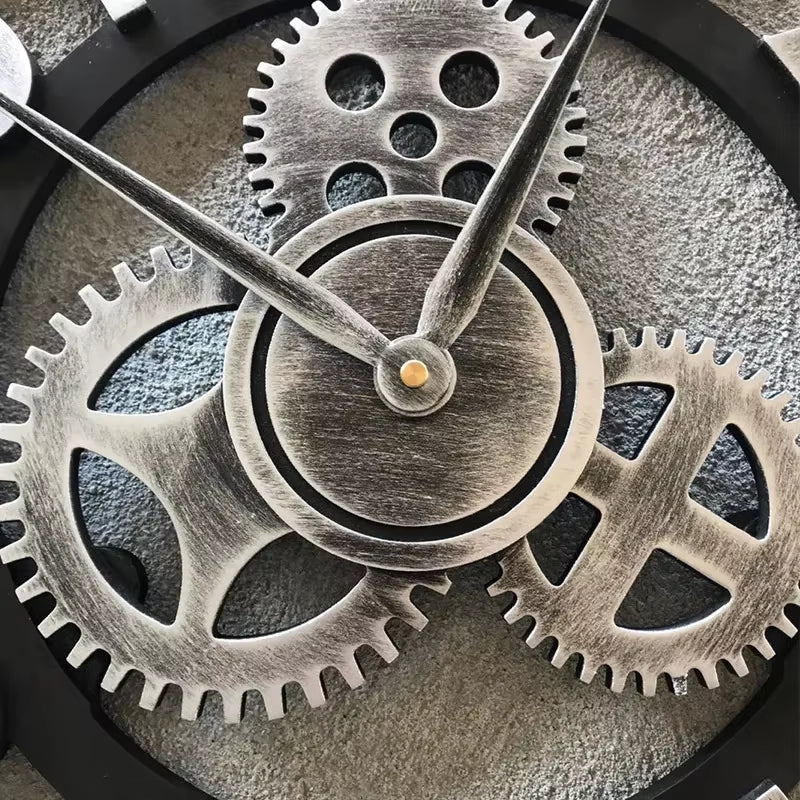 American Gear Vintage Wall Clock Industrial Wooden Silent Wall Clock Living Room Decorative Creative Wall Clock Large Timepiece