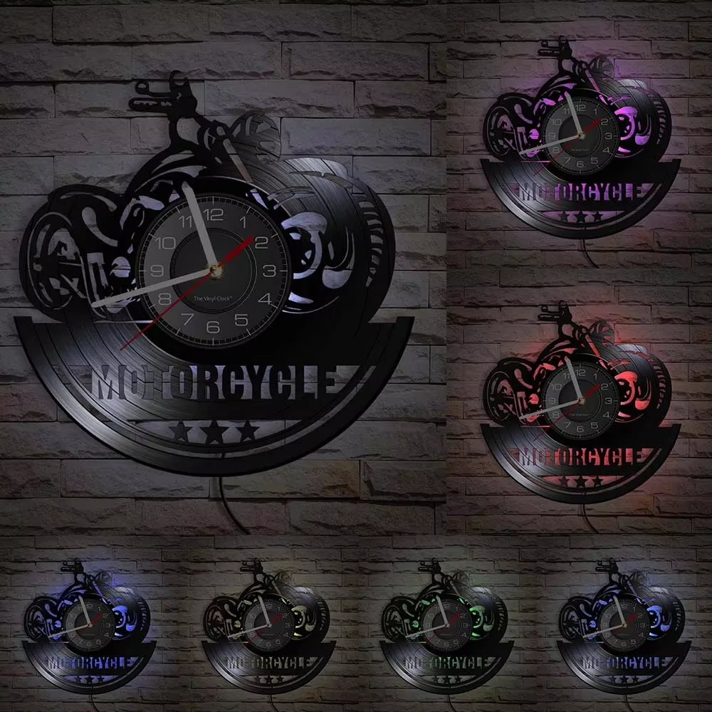 Classic Motorcycle Vinyl Record Wall Clock for Living Room Man Cave Home Decor American Chopper Mute Watch Motorbike Rider Gift