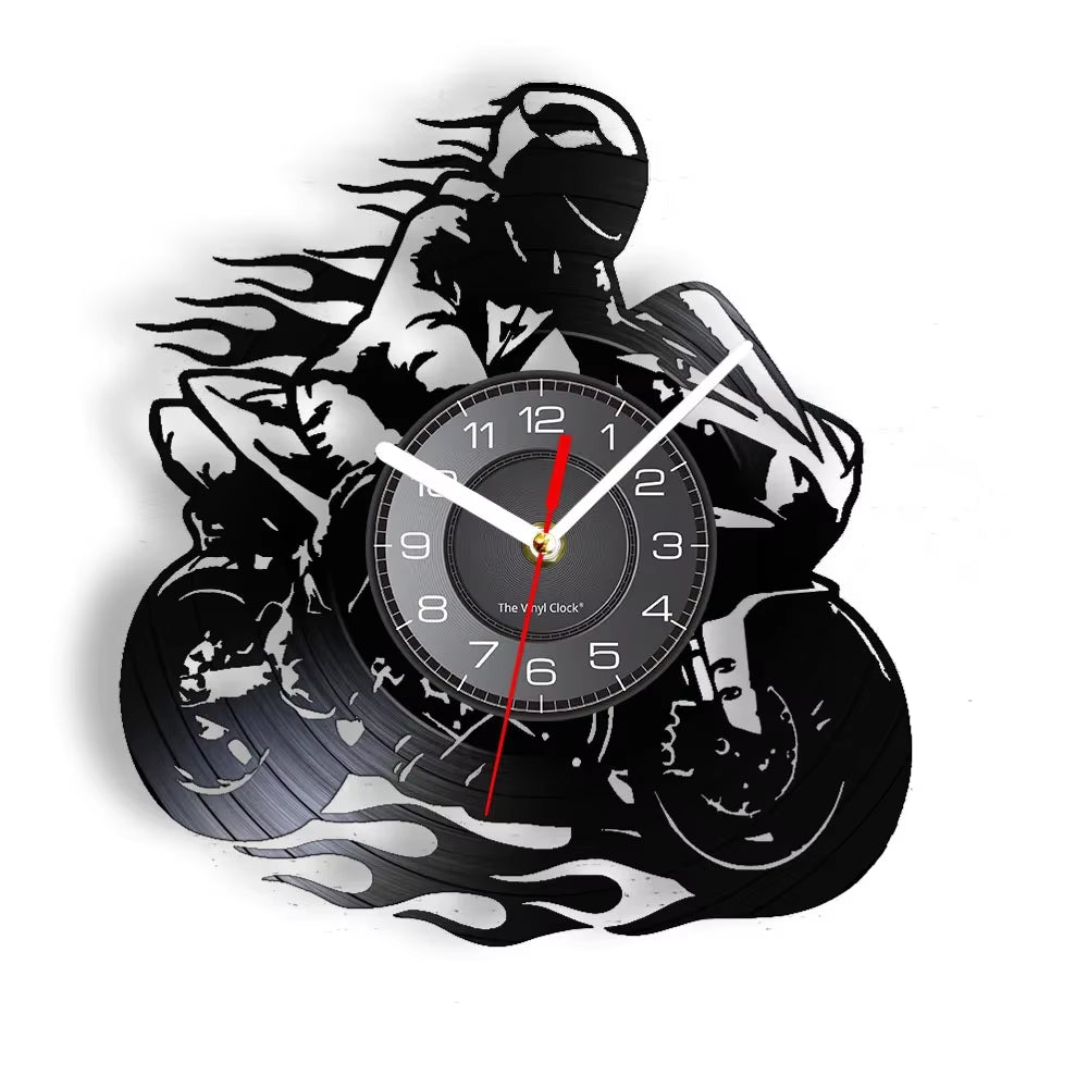 Classic Motorcycle Vinyl Record Wall Clock for Living Room Man Cave Home Decor American Chopper Mute Watch Motorbike Rider Gift