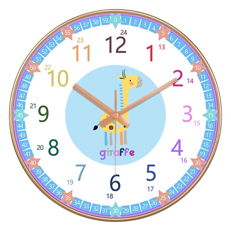 24 Style 8 Inch Early Childhood Education Clock Mute Home Living Bedroom Wall Punch-Free Battery Powered Electronic Color Clock