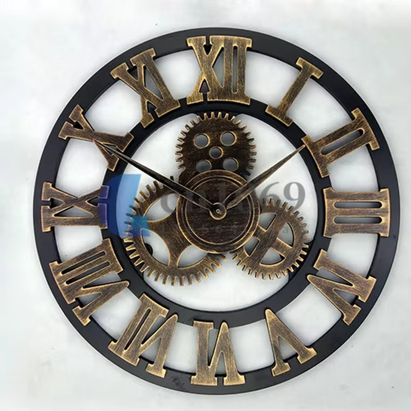 Personality Industrial Gear Wall Clock Rustic Analog European Roman Numerals Creative Wall Clock Original Vintage LOFT Art Decor