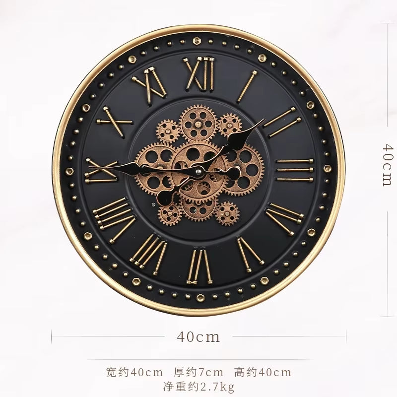 Retro Retro Living Room Wall Decoration Clock Ancient Chinese Style Many Occasions Creative Iron Gear Earth Circular Wall Clock