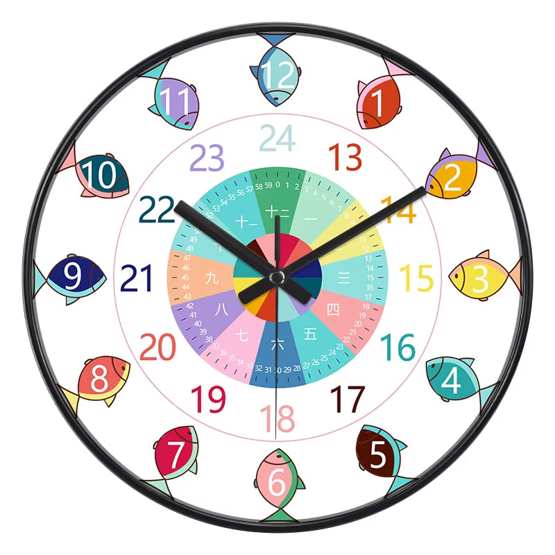 24 Style 8 Inch Early Childhood Education Clock Mute Home Living Bedroom Wall Punch-Free Battery Powered Electronic Color Clock
