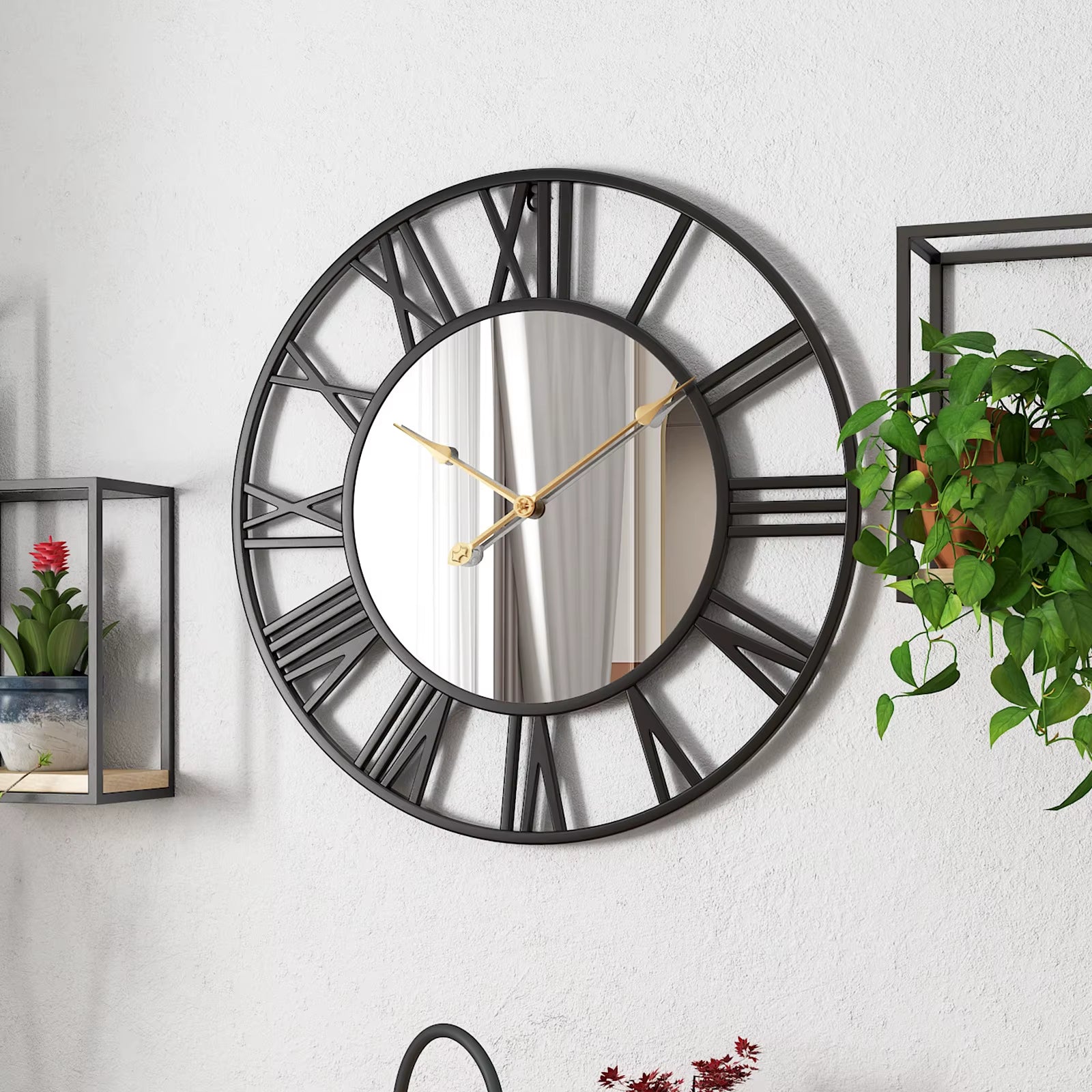 Living Room Wall Clock Modern Minimalist Decorative Metal Mirror Clock Retro Mute Creative Wall Clock