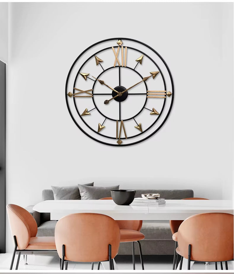 Wrought Iron Wall Clock for Living Room, Home Warm Decoration, Retro Silent Clock