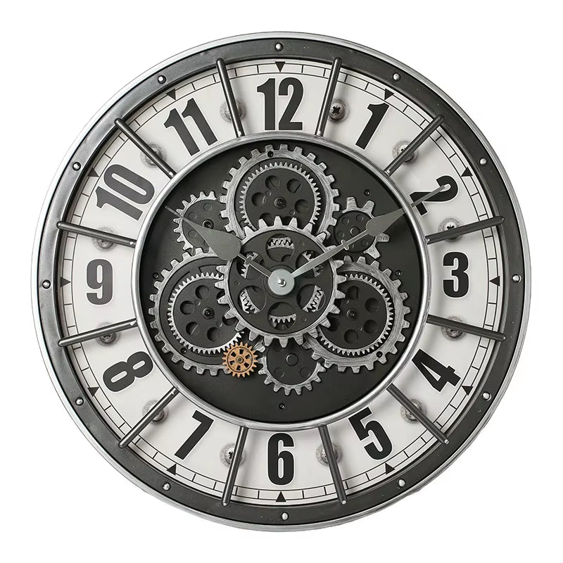 Retro Industrial Roman Wall Clock Gear Rotation Clock Living Room Decorative Wall Clock Stylish Silent Wall Clock Quartz Clock