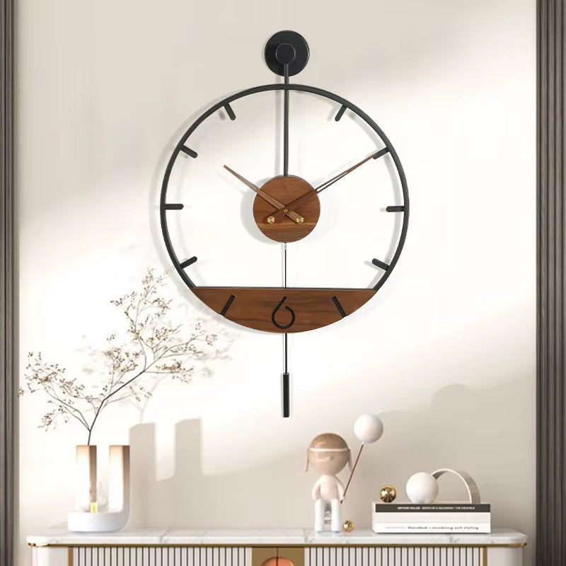 Walnut Decorative Clock Living Room Modern Background Wall Hanging Clock
