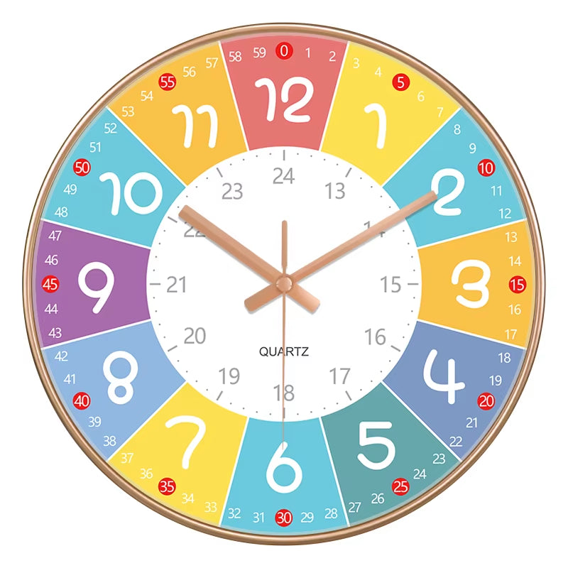 24 Style 8 Inch Early Childhood Education Clock Mute Home Living Bedroom Wall Punch-Free Battery Powered Electronic Color Clock