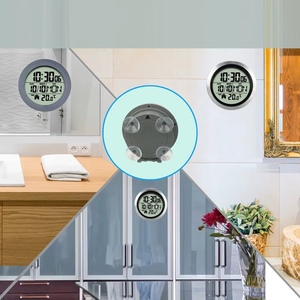 No Punching Suction Cup Clock Home Clock Waterproof Bathroom Washroom Kitchen Clock LCD Digital Display Temperature Detector