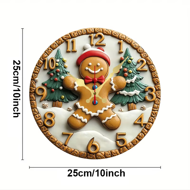 Festive Gingerbread Wooden round Silent Hanging Wall Clock, Suitable for Living Room,Office,Study Room, Bedroom, Home Decoration