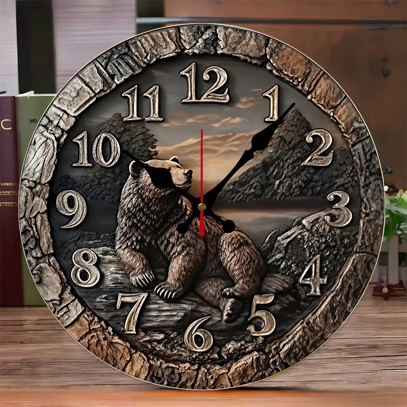 Wilderness and Animals Wooden round Silent Hanging Wall Clock,Suitable for Living Room,Office,Study Room,Bedroom,Home Decoration