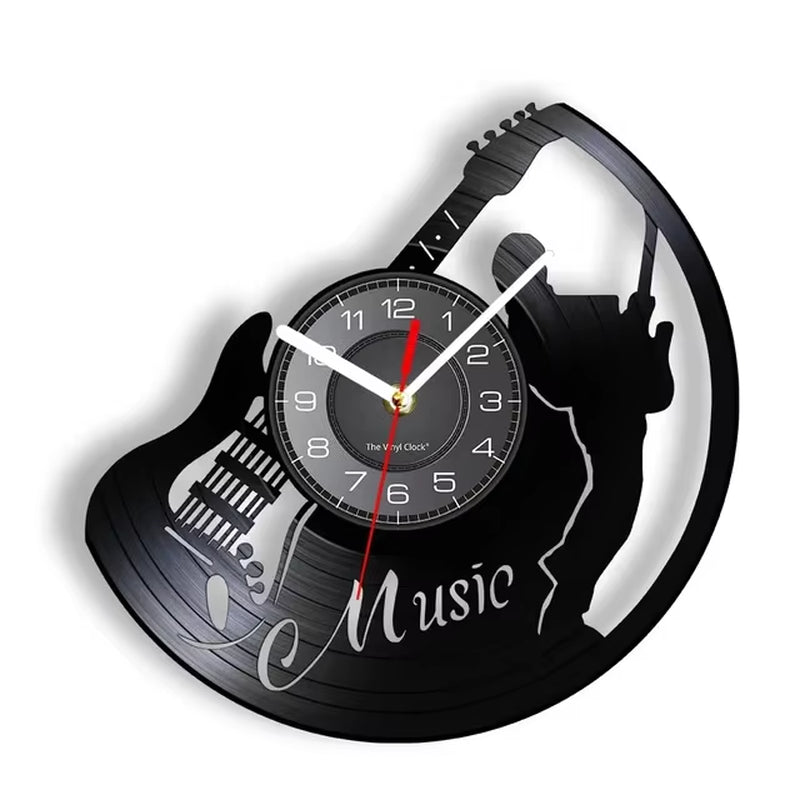Guitar and Drum Kits Wall Clock Guitar Player Music Vinyl Record Clock Rock Music Instrument Guitar Wall Art Rock N Rock Gift