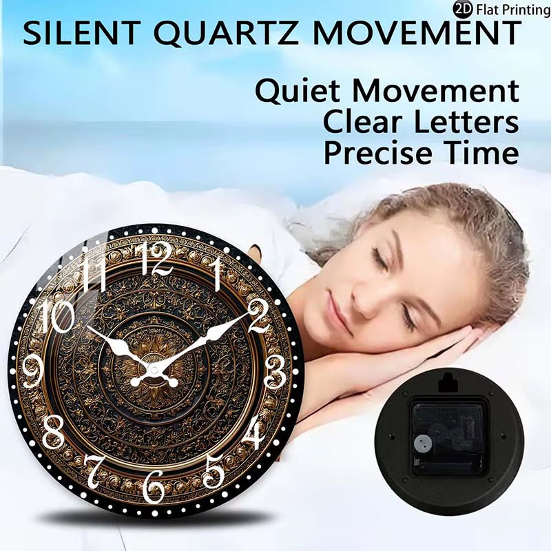 Wooden Silent Wall Clock Nate Gold Wall Clock Intricate Patterns Quartz Analog Clock Farmhouse,Office Idea Christmas Halloween