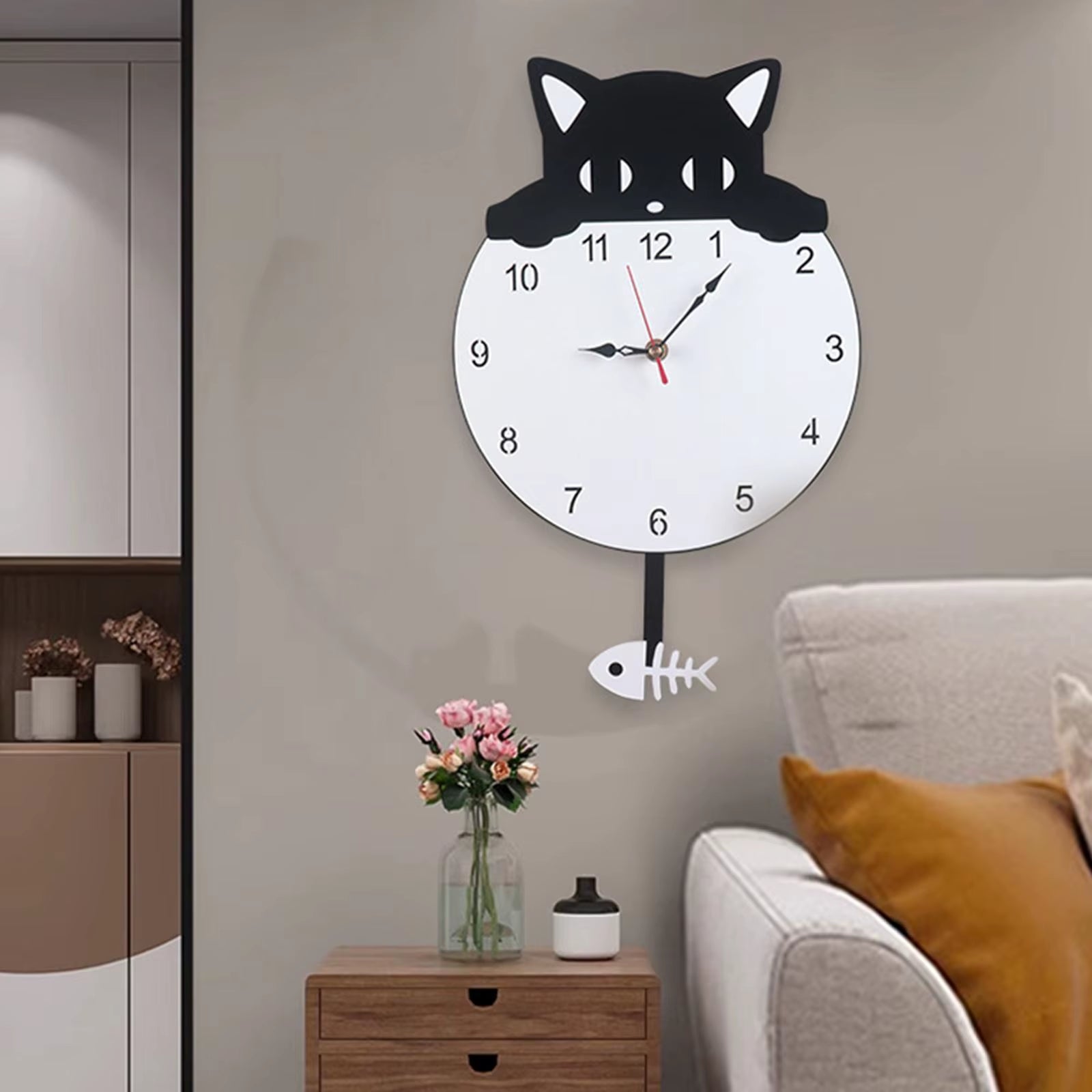 Acrylic Wall Clock Decoration Wall Clock Indoor Wall Clock Battery Operated Clock Adorable Kitten Design Home Office Decoration