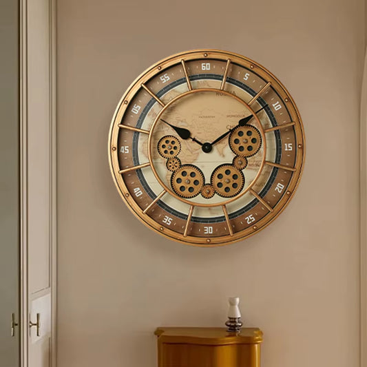 46Cm Real Moving Gears Wall Clock Large Industrial Steam Punk Roman Numeral Wall Clock Living Room Home Decoration Quartz Clock
