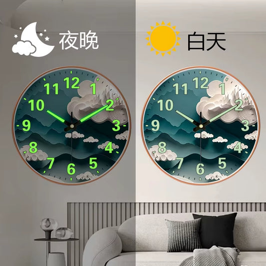 Round Luminous Wall Clock Winter Scenery Light in Dark Night Digital Silent Movement Clock for Bedroom Living Room Decoration