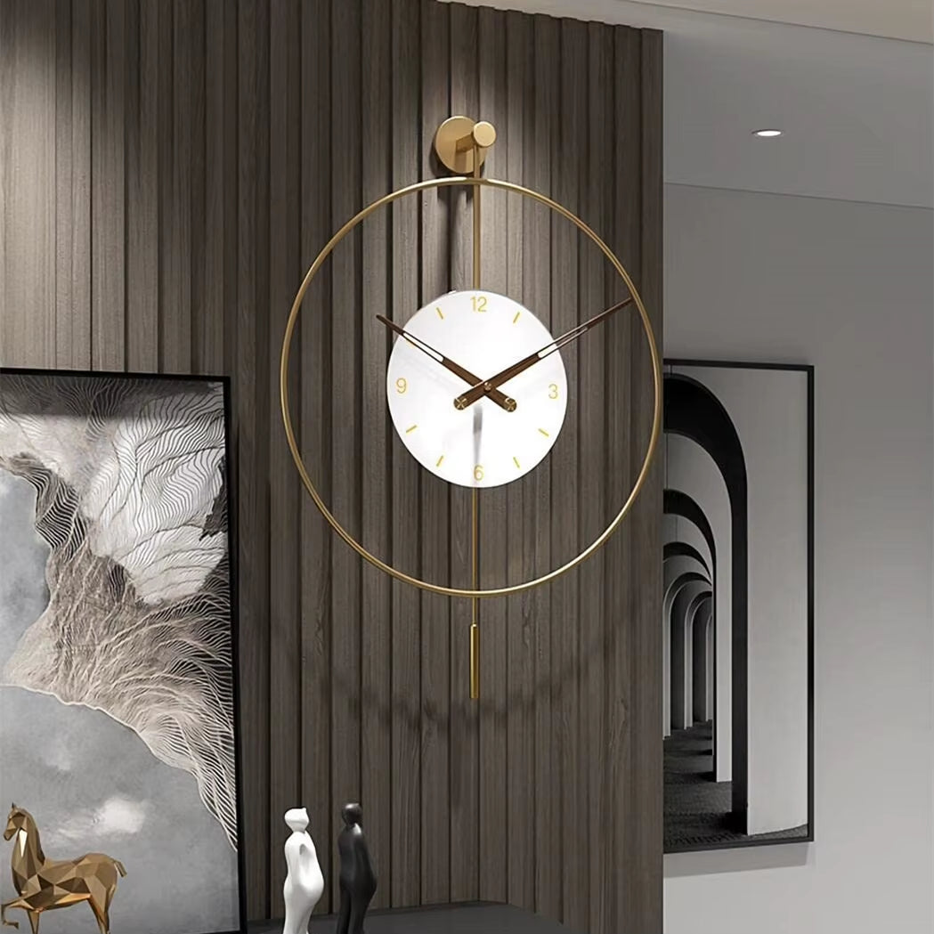 Luxury Large Wall Clock with Pendulum Modern Living Room Bedroom Office Wall Decor Silent Hanging Watch Nordic round Wall Clocks