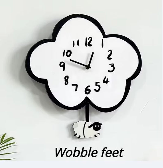 Rocking Hot Air Balloon Cow Panda Wall Clock, Family Bedroom Cartoon Clock, Creative Quiet Decoration, Children'S Room