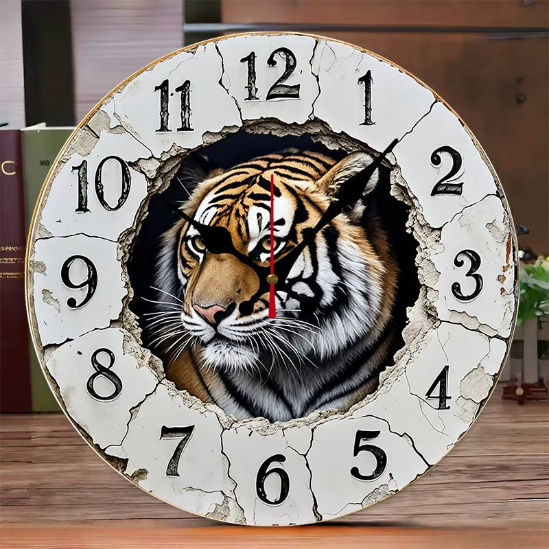 Wilderness and Animals Wooden round Silent Hanging Wall Clock,Suitable for Living Room,Office,Study Room,Bedroom,Home Decoration