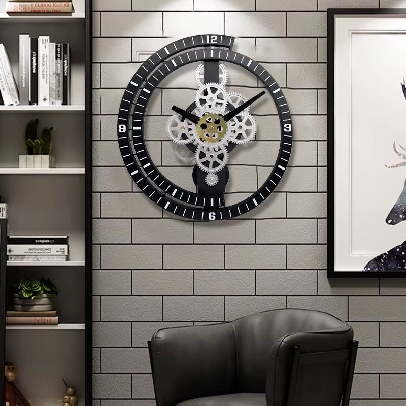 Industrial Gear Rotating Wall Clock, Silent Clock, Modern Design,Home Living Room,European Office Art Wall Decoration Horologe