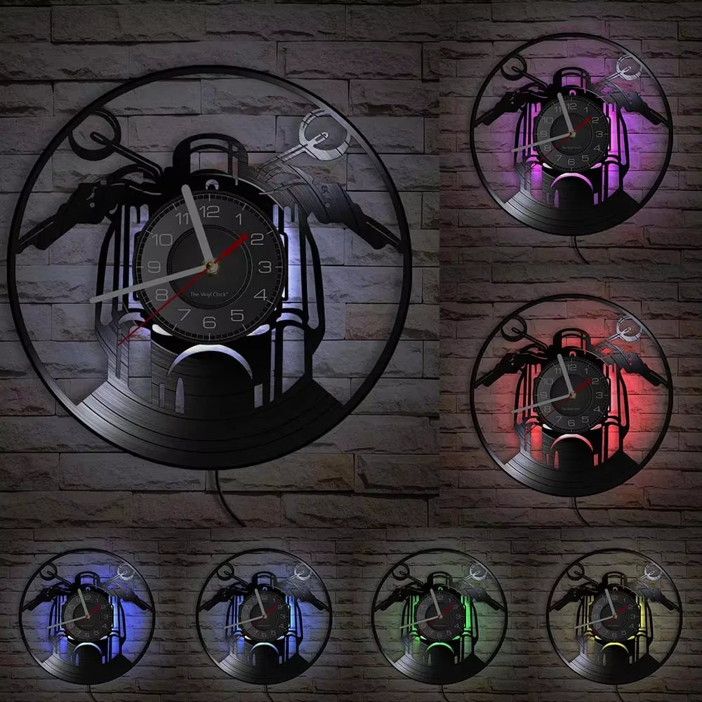 Classic Motorcycle Vinyl Record Wall Clock for Living Room Man Cave Home Decor American Chopper Mute Watch Motorbike Rider Gift