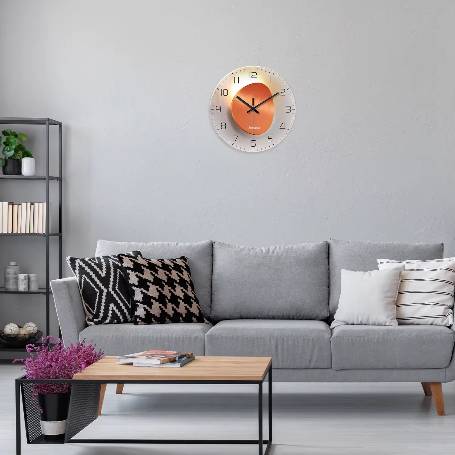Light Luxury Light and Shadow Flat Pattern Tempered Glass Wall Clock Living Room Bedroom Kitchen Home Decoration Wall Clock Silent Quartz Clock Holiday Gift 12 Inches 14 Inches 16Inch (Without Batteries)