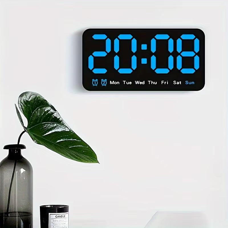 Voice Control Large Digital Wall Clock Temperature Date Week DST Snooze Table Clock 12/24H Dual Alarm Wall-Mounted LED Clock