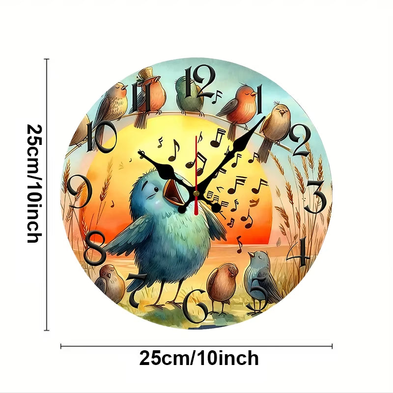 Singing Birds Wooden round Silent Hanging Wall Clock, Suitable for Living Room, Office, Study Room, Bedroom, Home Decoration