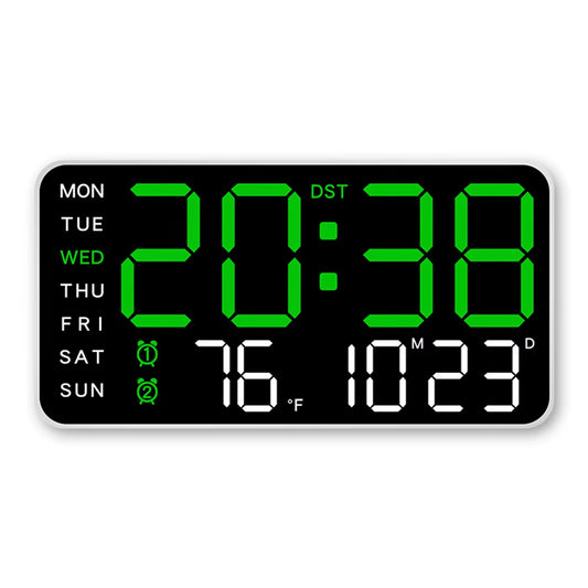 Smart LED Wall Clock with Digital Temp & Date Table Alarm Voice Control & Brightness Adjust for Home Decor