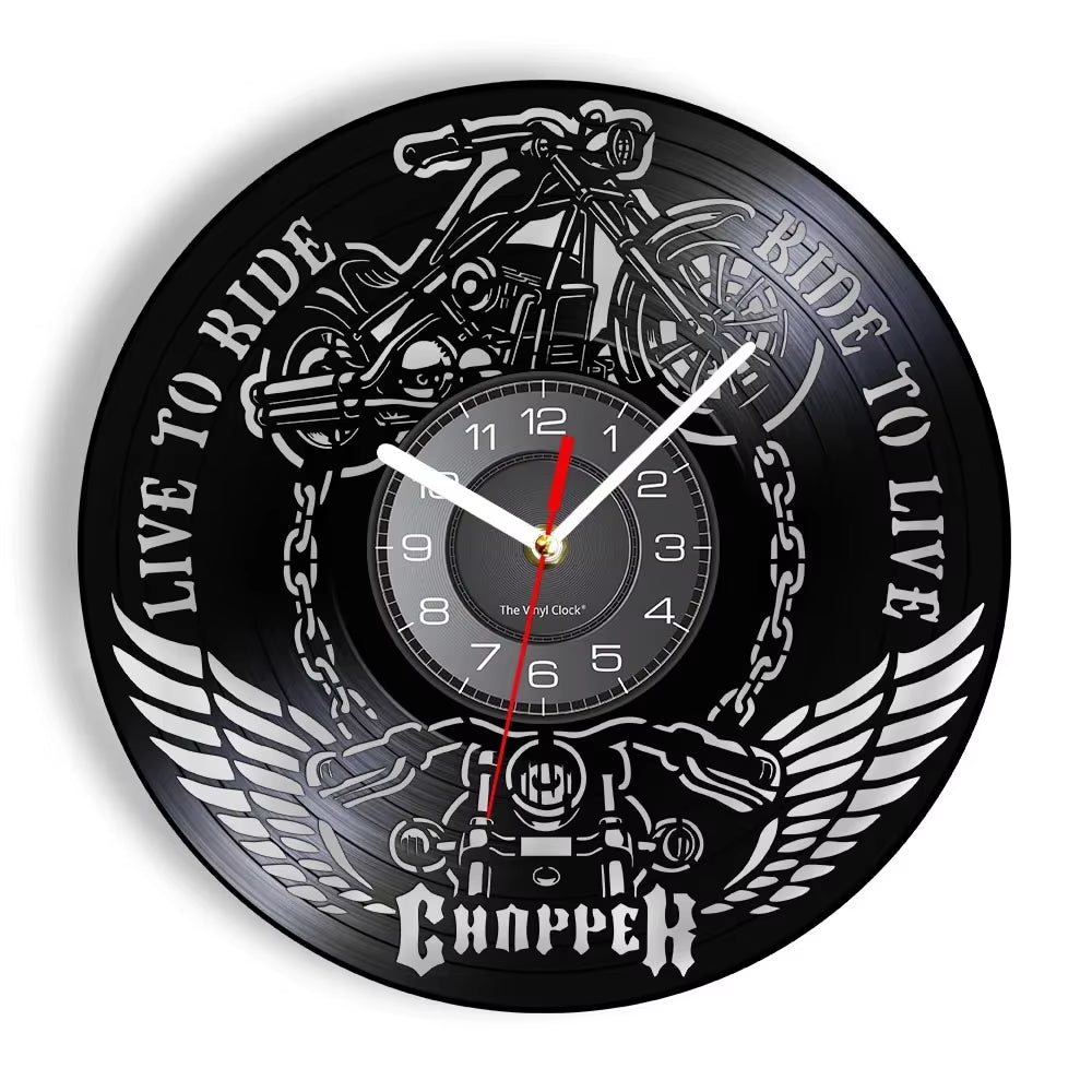 Classic Motorcycle Vinyl Record Wall Clock for Living Room Man Cave Home Decor American Chopper Mute Watch Motorbike Rider Gift