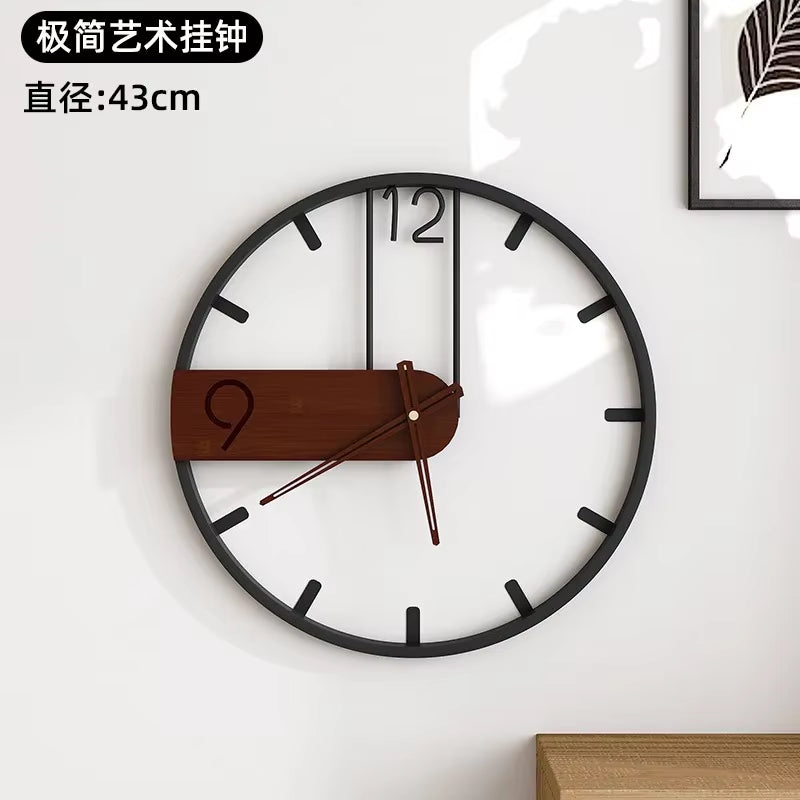 Iron Wall Clock Big Size 3D Nordic Metal round Large Wall Watch Walnut Pionter Modern Clocks Decoration for Home Living Room