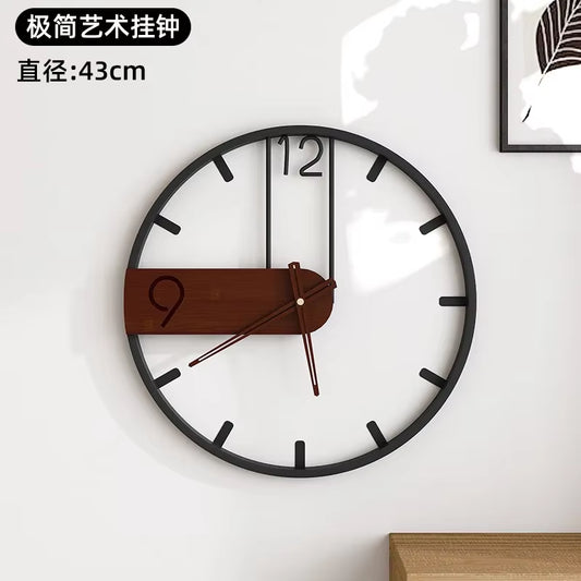 Iron Wall Clock Big Size 3D Nordic Metal round Large Wall Watch Walnut Pionter Modern Clocks Decoration for Home Living Room