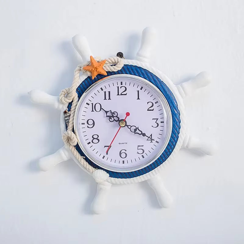 Bedroom Bed Decoration Table Clock Living Room Solid Wooden Clock Decoration Mediterranean Sea Nautical Creative Silent Clock