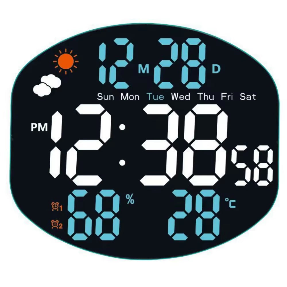 Multi-Functional Large Display Digital Clock Remote Control Mirrored LED Wall Clock Standing/Hanging Humidity/Temp Display