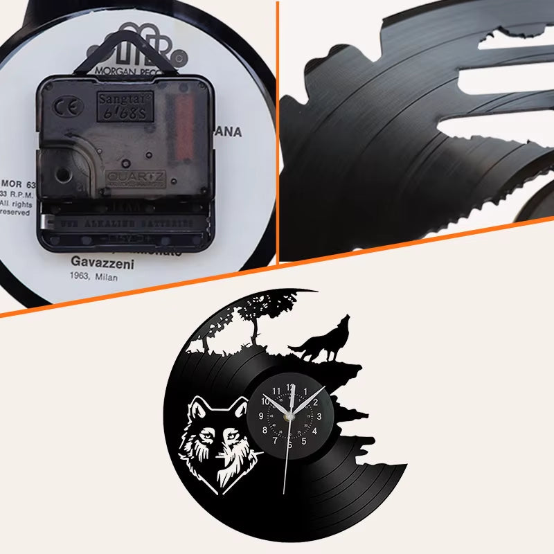 Roaring Wolf Vinyl Record Wall Clock Art Decoration Black Glue Record Design Clock Living Room Bedroom Home Decoration