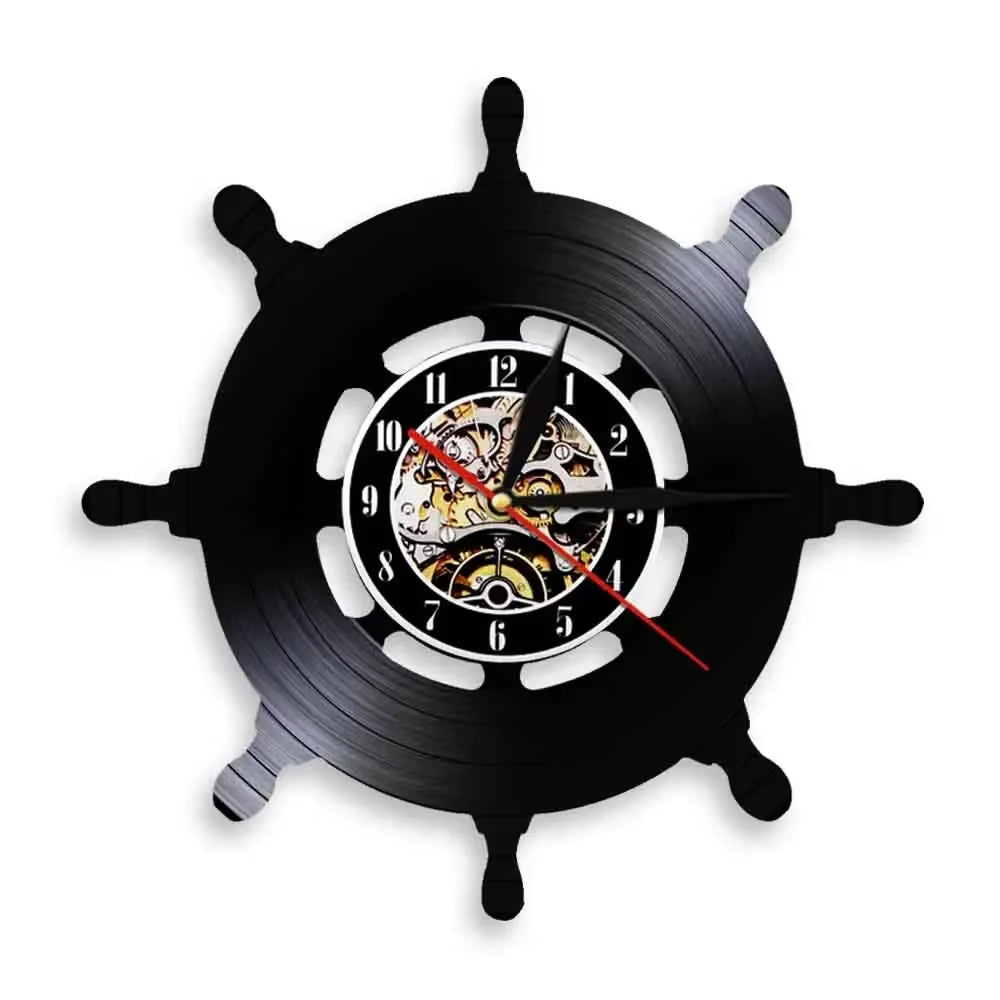 Boat Yacht Wheel Vintage Wall Clock Ship Steering Wheel Sea Conqueror Sailing Lase Cut Longplay Wall Watch Captain Voyager Gift