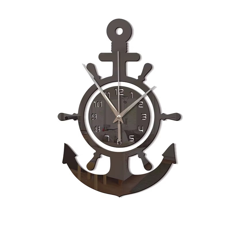Acrylic Anchor Clock 3D Wall Clock Stickers Mediterranean Style Art Pirate Clock for Home Livingroom Bedroom WWO66