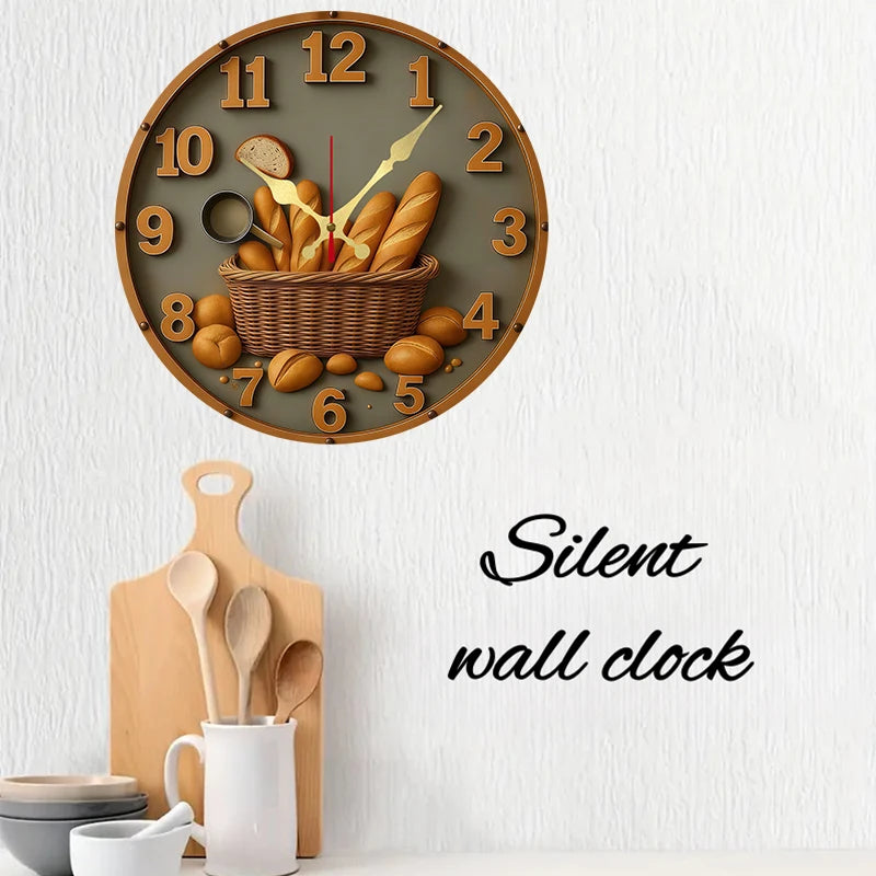 Horloge Murale Suspendue Ronde Et Silencieuse En Bois Avec Panier À Pain, Adaptée Au Salon, Au Bureau, À Une Salle D'Étude, À La Chambre À Coucher, À La Décoration De La Maison.
