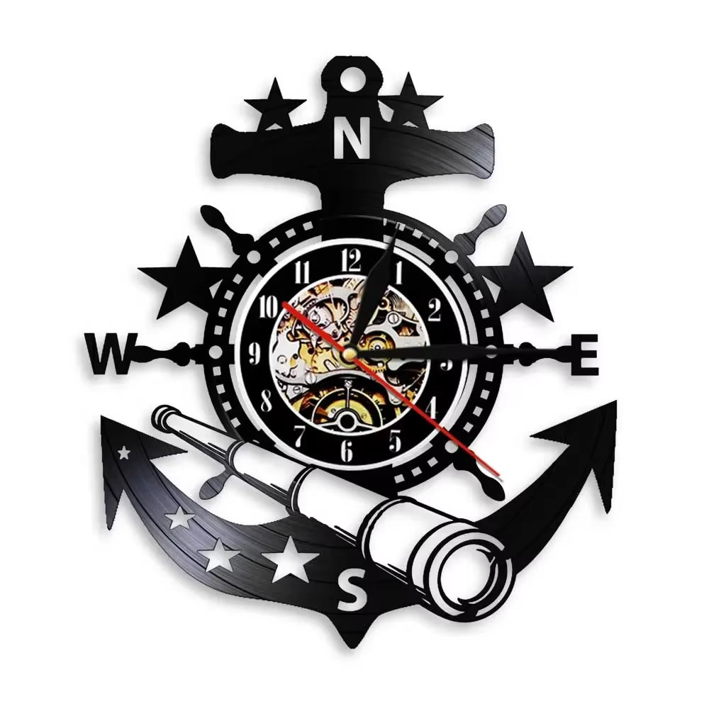 Boat Yacht Wheel Vintage Wall Clock Ship Steering Wheel Sea Conqueror Sailing Lase Cut Longplay Wall Watch Captain Voyager Gift