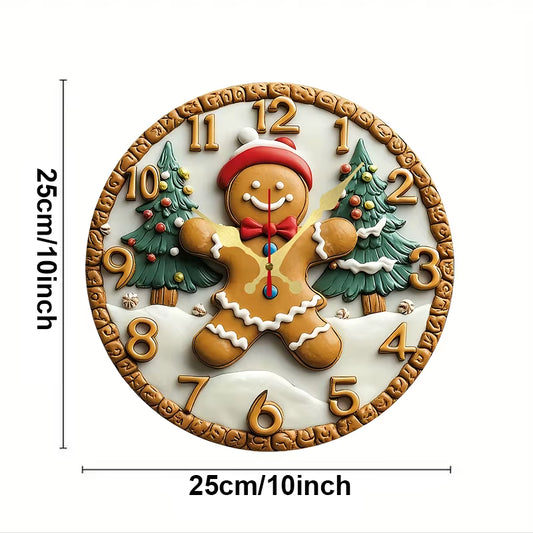 Festive Gingerbread Wooden round Silent Hanging Wall Clock, Suitable for Living Room,Office,Study Room, Bedroom, Home Decoration