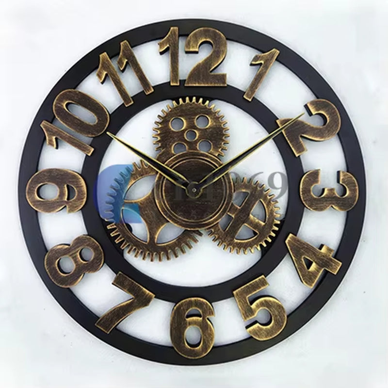 Personality Industrial Gear Wall Clock Rustic Analog European Roman Numerals Creative Wall Clock Original Vintage LOFT Art Decor