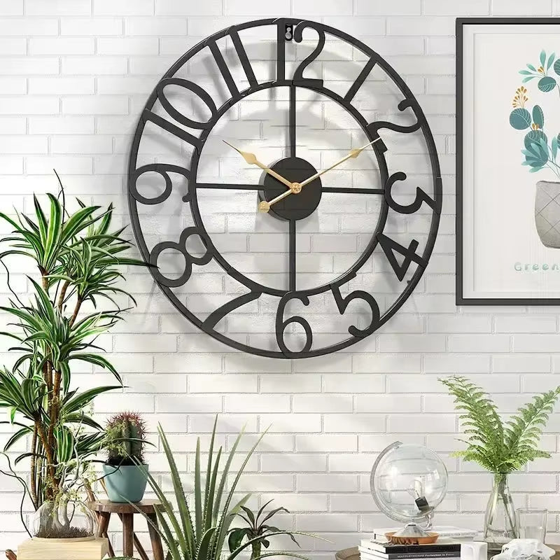 Nordic Minimalist Wrought Iron Silent Clock Retro Creative Circular Digital Wall Clock Home Living Room Decoration Metal Clock