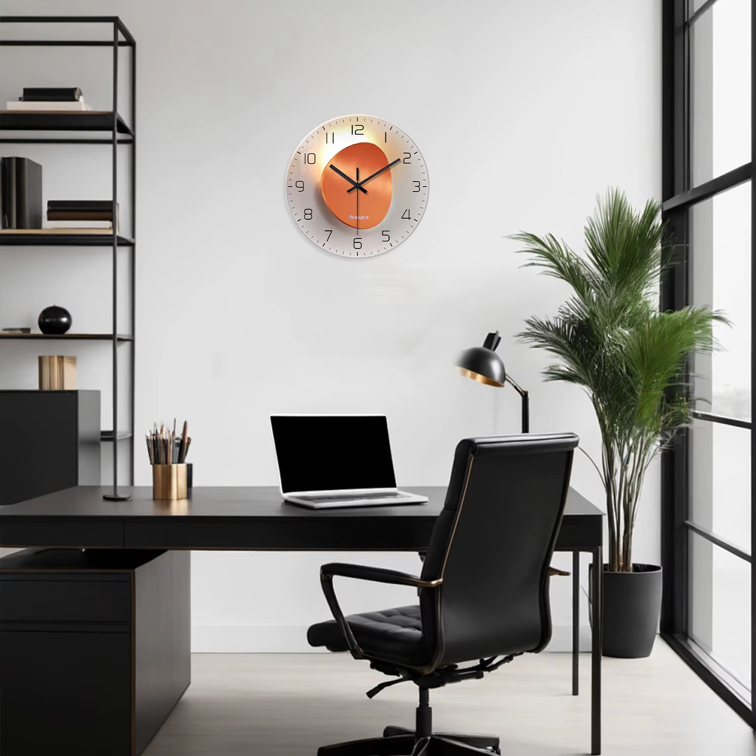Light Luxury Light and Shadow Flat Pattern Tempered Glass Wall Clock Living Room Bedroom Kitchen Home Decoration Wall Clock Silent Quartz Clock Holiday Gift 12 Inches 14 Inches 16Inch (Without Batteries)