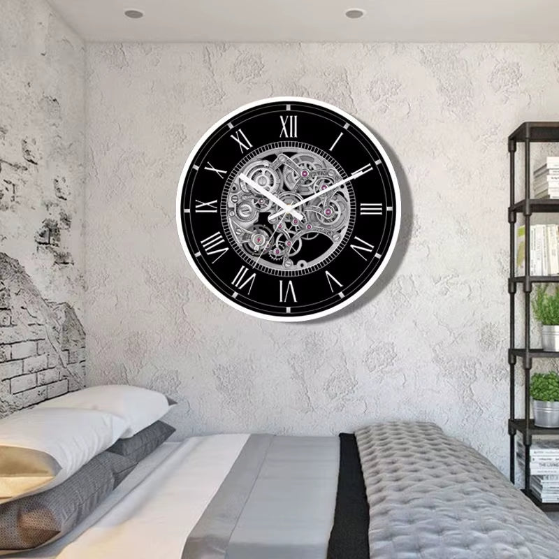 Retro Gear Fashion Clock Imitation Mechanical Quiet Quartz Clock Personality American Restaurant Bar Light Luxury Wall Clock