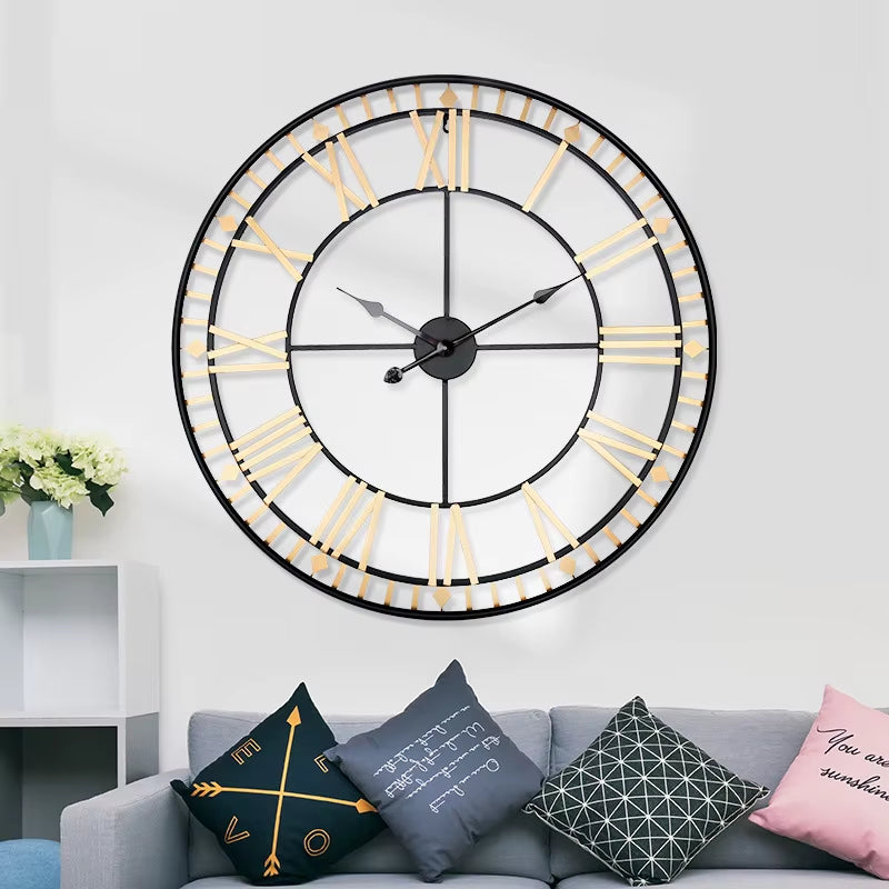 80CM Large Wall Clocks Nordic Roman Numerals Retro round Metal Iron Accurate Silent Hanging Ornament Living Room Decoration